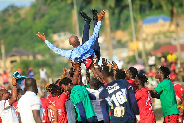  A wild celebration like this is expected among Kotoko players, officials and fans in Kumasi on Sunday